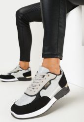 Srebrno-Czarne Sneakersy przed Kostkę z Brokatem Balfora. Szare obuwie sportowe damskie Born2be, bez wzorów. Za 84.99 zł.