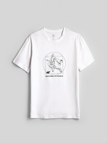 4F T-shirt regular z nadrukiem męski - biały S. Białe koszulki sportowe męskie 4f, m, bez wzorów, z bawełny, klasyczne, bez kołnierzyka. Za 79.99 zł.