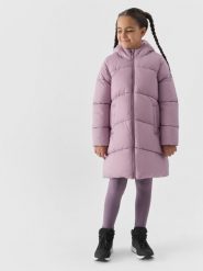 4F Płaszcz puchowy z wypełnieniem syntetycznym dziewczęcy - fioletowy 134 (8-9 lat). Czerwone kurtki i płaszcze dla dziewczynek 4f, na zimę, bez wzorów, z dzianiny, z kapturem. W wyprzedaży za 139.99 zł.