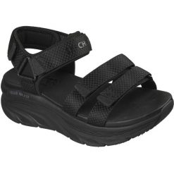 Sandały damskie Skechers D'lux Walker Sandal sea scape. Czarne sandały damskie Skechers, bez wzorów, z materiału, bez obcasa, bez zapięcia. Za 390.00 zł.