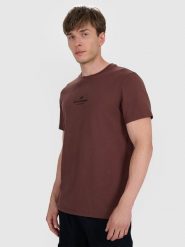 4F T-shirt regular z nadrukiem męski - brązowy S. Brązowe koszulki sportowe męskie 4f, m, bez wzorów, z bawełny, bez kołnierzyka, bez ramiączek. Za 59.99 zł.