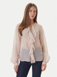 Guess Bluzka W6GH28 W1844 Beżowy Regular Fit. Brązowe bluzki damskie Guess, xs, z aplikacjami, z lyocellu, bez kołnierzyka, bez ramiączek. Za 519.99 zł.