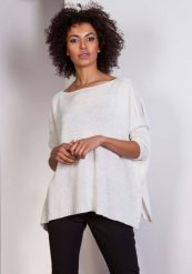 Ecru Oversizowy Sweter z Metaliczną Nitką. Czarne kardigany damskie Lanti, l, bez wzorów, z materiału, bez kołnierzyka, bez ramiączek, bez kaptura. Za 224.90 zł.