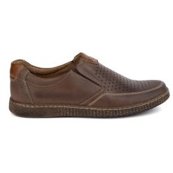 KOMODO Buty męskie skórzane Casual ażurowe 854/L/2 brązowe. Brązowe mokasyny męskie ze skóry, casualowe. Za 362.62 zł.