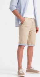 Ombre Szorty męskie chinosy z kontrastowym podwinięciem piaskowe V10 W421 XXL. Spodnie materiałowe męskie Ombre, m, bez wzorów. Za 49.99 zł.