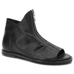 Sandały damskie Lamanti, naturalna skóra licowa otwarty nosek z zamkiem na przodzie niska płaska podeszwa, czarny, 977-1. Czarne klapki damskie LAMANTI, bez wzorów, ze skóry, klasyczne, bez obcasa, na płaskiej podeszwie. Za 309.00 zł.