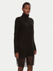 Morgan Sukienka dzianinowa 242-RMAFIX Czarny Slim Fit. Czarne sukienki damskie Morgan, l, bez wzorów, z dzianiny, bez kołnierzyka, bez ramiączek. Za 229.99 zł.