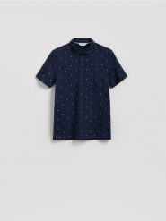 Koszulka polo regular fit - granatowy. Niebieskie koszulki polo męskie Reserved, l, bez wzorów, z bawełny, bez ramiączek. Za 69.99 zł.