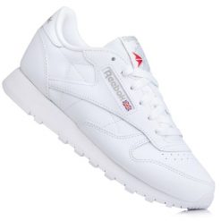 Buty sneakersy sportowe damskie Reebok Classic Leather. Białe obuwie sportowe damskie Reebok, bez wzorów, z gumy, trekkingowe, Reebok Classic. Za 314.30 zł.