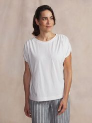 T-shirt damski TBS Rommy. Białe t-shirty damskie TBS, l, bez wzorów, z bawełny, eleganckie, bez kołnierzyka. Za 186.00 zł.