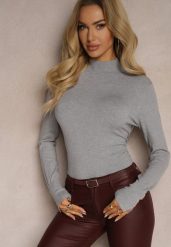 Szary Sweter z Półgolfem i Ozdobnymi Guzikami Delahra. Szare swetry damskie Renee, m, bez wzorów, z jeansu, eleganckie, bez kołnierzyka, bez ramiączek, bez kaptura. Za 59.99 zł.