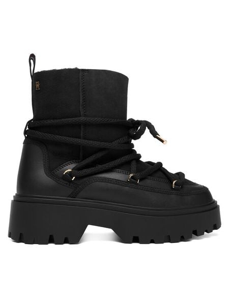 Tommy Hilfiger Śniegowce Real Shearling Laceup Snowboot FW0FW08996 Czarny. Czarne śniegowce i trapery damskie Tommy Hilfiger, ze skóry. Za 559.99 zł.