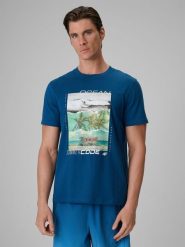 4F T-shirt regular z nadrukiem męski - turkusowy XL. Niebieskie t-shirty męskie 4f, m, bez wzorów, z bawełny, klasyczne, bez kołnierzyka. Za 79.99 zł.