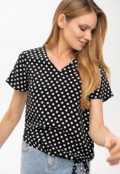 Bluzka damska w grochy K-TERESA. Czarne bluzki damskie Volcano, plus size, bez wzorów, z materiału, klasyczne, bez kołnierzyka, plus size, bez ramiączek. Za 119.99 zł.
