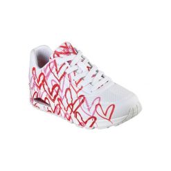 Buty do chodzenia damskie Skechers Uno Spread The Love. Białe obuwie sportowe damskie Skechers, bez wzorów, z materiału, trekkingowe, Skechers Sport. Za 309.99 zł.