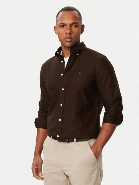 Tommy Hilfiger Koszula Solid Heritage MW0MW35774 Brązowy ciemny Regular Fit. Brązowe koszule męskie Tommy Hilfiger, m, bez wzorów, bez kołnierzyka, bez ramiączek. Za 369.99 zł.
