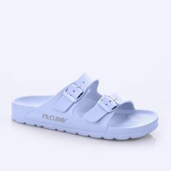 Klapki damskie Lemigo Like Fitclog. Niebieskie klapki damskie Lemigo, bez wzorów, z materiału, bez obcasa. Za 99.00 zł.