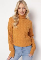 Brązowy Sweter z Golfem w Warkoczowy Splot ze Ściągaczami Maraiwai. Brązowe swetry damskie Born2be, na jesień, bez wzorów, ze splotem, bez kołnierzyka, bez ramiączek, bez kaptura. Za 109.99 zł.