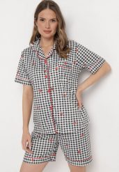Czarno-Biały Komplet Piżamowy w Kratkę Koszula i Luźne Szorty Elitra. Czarne koszule nocne damskie Born2be, l, bez wzorów. Za 49.99 zł.