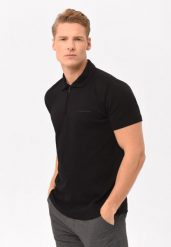 Koszulka polo na zamek O-HEKTOR. Czarne koszulki polo męskie Volcano, l, bez wzorów, z bawełny, eleganckie, bez ramiączek. Za 119.99 zł.