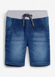 Bermudy dresowe z gumką w pasie, regular fit. Niebieskie jeansy dla chłopców bonprix, z denimu. Za 109.99 zł.