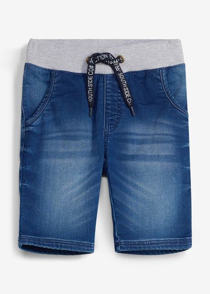 Bermudy dresowe z gumką w pasie, regular fit. Niebieskie jeansy dla chłopców bonprix, z denimu. Za 109.99 zł.