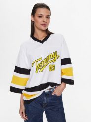 Tommy Jeans Bluzka Collegiate 85 DW0DW14862 Biały Oversize. Białe bluzki damskie Tommy Jeans, m, bez wzorów, z jeansu, bez kołnierzyka, bez ramiączek. Za 499.99 zł.