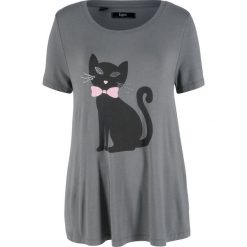 Shirt z nadrukiem kota, rękawy 1/2 bonprix dymny szary z nadrukiem. Bluzki damskie bonprix. Za 54.99 zł.