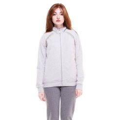 Bluza z bawełna z pełny zamek błyskawiczny na co dzień. Szare bluzy damskie LEONE 1947 APPAREL, s, bez wzorów, z bawełny, bez kaptura. Za 94.99 zł.