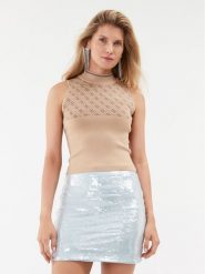Guess Sweter W3YR26 Z37K0 Beżowy Slim Fit. Brązowe swetry damskie Guess, xl, z aplikacjami, z wiskozy, bez kołnierzyka, bez ramiączek, bez kaptura. Za 229.99 zł.