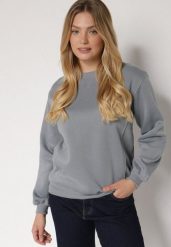 Szara Bluza z Bawełną Ozdobiona Przeszyciami Fezoria. Szare bluzy damskie Born2be, l, bez wzorów, z bawełny, bez kaptura. Za 69.99 zł.