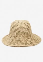 Jasnobeżowy Kapelusz z Plecionki w Stylu Bucket Hat Suai. Brązowe czapki i kapelusze damskie Renee, na lato, bez wzorów, z bawełny, eleganckie. Za 49.99 zł.
