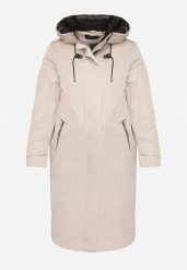 Beżowa Kurtka z Kapturem o Wydłużonym Fasonie z Kieszeniami na Suwak Loreldra. Brązowe kurtki damskie Born2be, na zimę, l, bez wzorów, z kapturem. Za 359.99 zł.