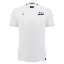 Koszulka Sale Sharks Idra 2024/25. Białe koszulki sportowe męskie Macron, bez wzorów, bez kołnierzyka, bez ramiączek. Za 218.50 zł.