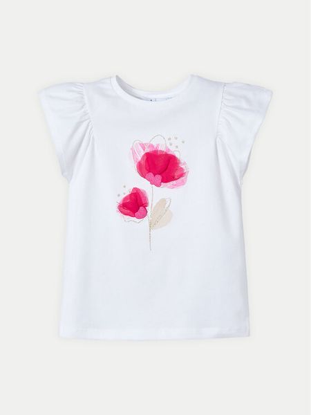 Mayoral Top 3002 Biały Regular Fit. Białe t-shirty i topy dla dziewczynek Mayoral, bez wzorów, z bawełny, bez ramiączek. Za 69.99 zł.