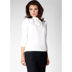 Ecru Elegancka Bluzka na Stójce z Falbankami. Szare bluzki damskie Molly.pl, eleganckie, z falbankami, z długim rękawem. W wyprzedaży za 102.21 zł.