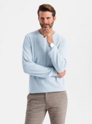 Melanżowy sweter męski ze strukturalnej dzianiny – błękitny V2 OM-SWSW-0142 - XXL. Niebieskie swetry przez głowę męskie Ombre Clothing, l, bez wzorów, z bawełny, bez kołnierzyka. W wyprzedaży za 89.99 zł.