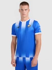4F Koszulka klubowa wyjazdowa z sezonu 2025/26 męska 4F x Stal Mielec - niebieska M. Niebieskie koszulki sportowe męskie 4f, m, bez wzorów, z dzianiny, bez kołnierzyka, bez ramiączek. Za 249.99 zł.