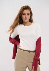 Prążkowany longsleeve L-LOKO. Białe t-shirty damskie Volcano, l, z aplikacjami, z bawełny, klasyczne, bez kołnierzyka. Za 79.99 zł.