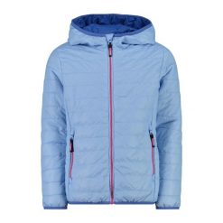 Kurtka z kapturem dla dziewczynki CMP. Niebieskie buty zimowe dziewczęce CMP, bez wzorów, z puchu, bez zapięcia. Za 323.65 zł.