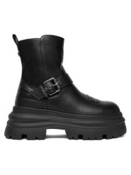 Buffalo Botki Dione Biker Boot Mid 1270127 Czarny. Czarne botki damskie Buffalo, ze skóry, bez obcasa, na płaskiej podeszwie, bez zapięcia. Za 439.99 zł.