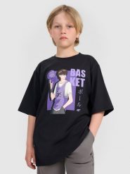 4F T-shirt oversize z nadrukiem chłopięcy - czarny 122 (6-7 lat). Czarne t-shirty dla chłopców 4f, bez wzorów, z bawełny, bez ramiączek. W wyprzedaży za 39.99 zł.