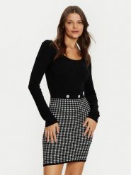Guess Sukienka dzianinowa W5RK12 Z3KX0 Czarny Slim Fit. Czarne sukienki damskie Guess, l, z aplikacjami, z dzianiny, bez kołnierzyka, bez ramiączek. Za 329.99 zł.