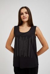 Top z aplikacją czarny. Czarne t-shirty damskie MOODO, s, z aplikacjami, bez kołnierzyka. W wyprzedaży za 11.99 zł.
