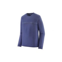 Koszulka trekkingowa męska L/S Cap Cool Merino Graphic. Fioletowe bluzki z długim rękawem męskie Patagonia, l, bez wzorów, z wełny, bez kołnierzyka. Za 399.99 zł.