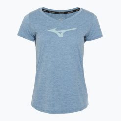 Koszulka do biegania damska Mizuno Core RB Tee. Niebieskie koszulki sportowe damskie Mizuno, s, bez wzorów, z materiału, bez kołnierzyka, bez ramiączek, do biegania. Za 83.99 zł.