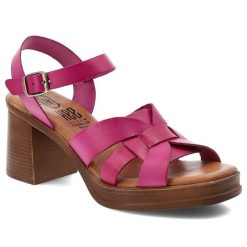 Sandały damskie Hee, cholewka ze skóry naturalnej plecione paski regulowany pasek zapięcie na sprzączkę, różowe, 26548. Czerwone paski damskie Hee, bez wzorów, ze skóry. Za 379.00 zł.