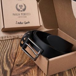 Pasek skórzany 130 cm czarny PAOLO PERUZZI PG-03-BLBL-130. Czarne paski damskie Paolo Peruzzi, bez wzorów, z jeansu, eleganckie. Za 49.00 zł.