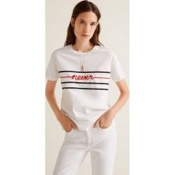 Mango - Top Cord. Szare topy damskie Mango, z aplikacjami, z bawełny, z okrągłym kołnierzem, z krótkim rękawem. Za 69.90 zł.