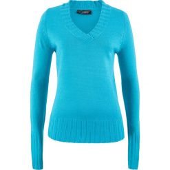 Sweter z dekoltem w serek bonprix turkusowy. Swetry damskie bonprix. Za 37.99 zł.